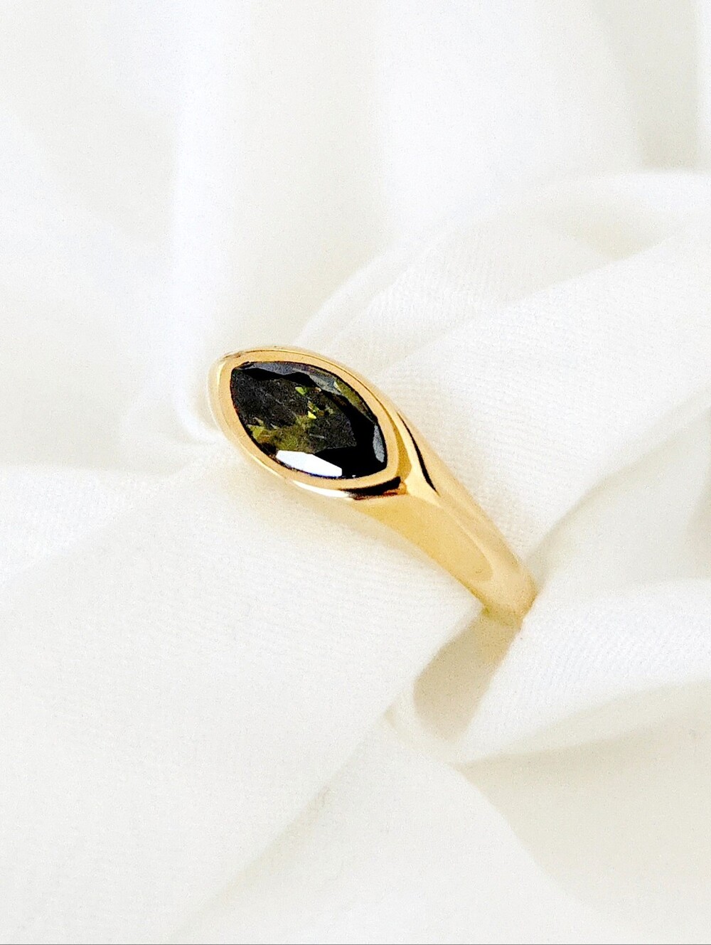 Gold Ring with Deep Olive Green Horse Eye Stone